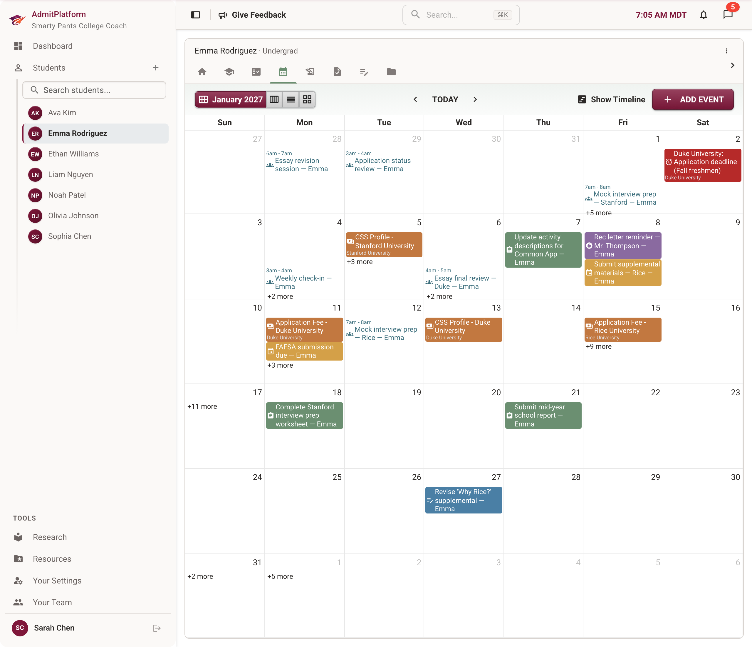 Calendar view